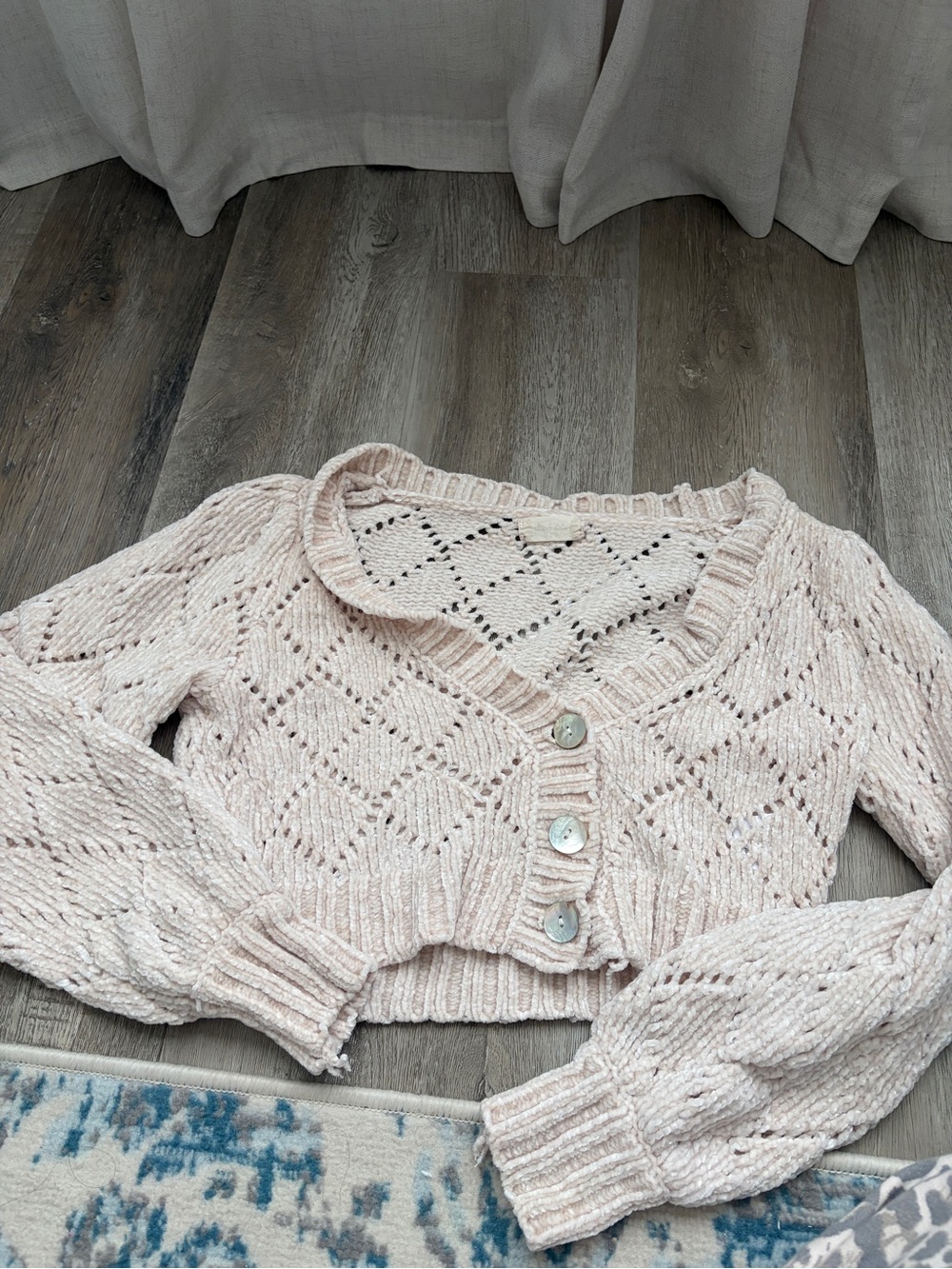 Altar'd State Cream Openwork Button-Front Knit Cardigan